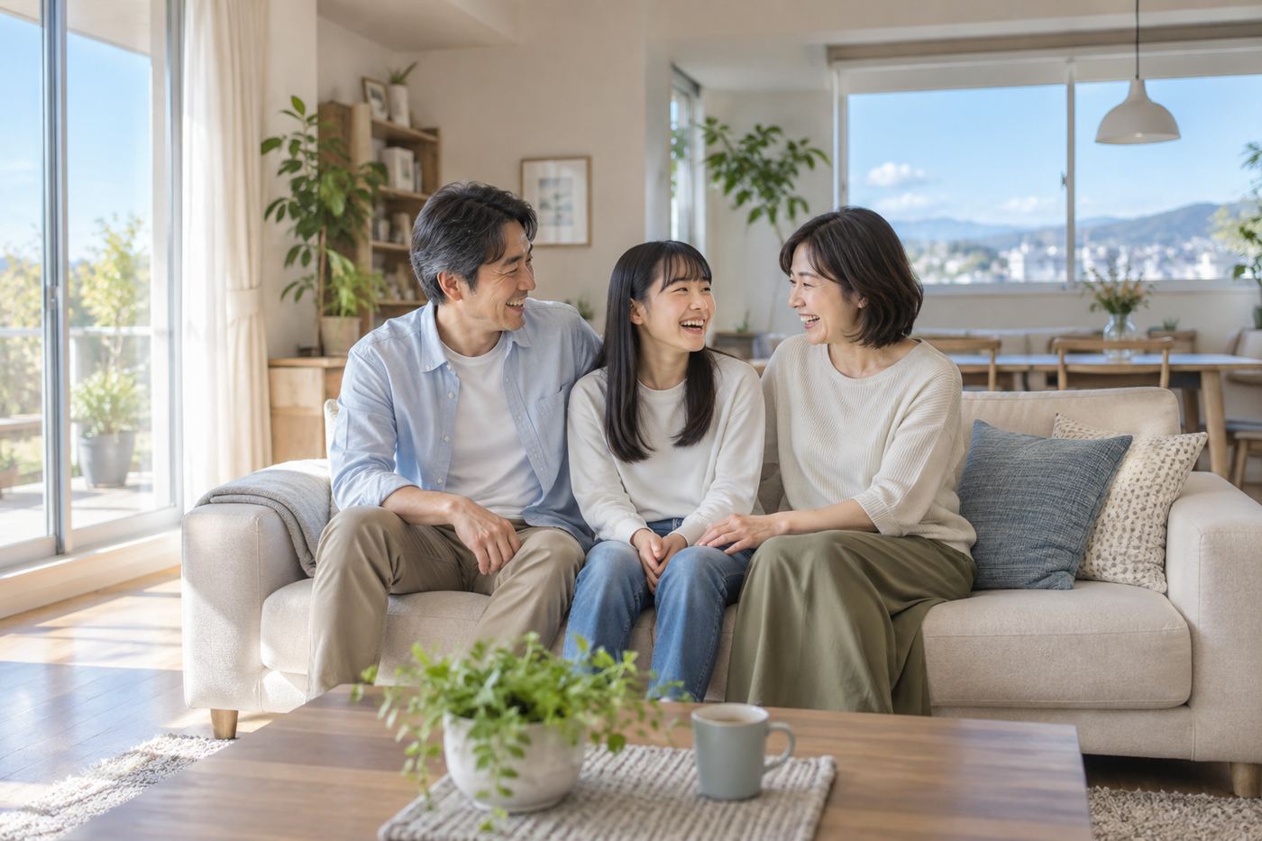 リビングでくつろぐ家族のイメージ写真